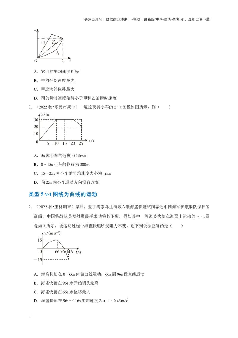 《专题一运动学中的图像问题（共15种图像类型）（原卷版）_04-物理-高考总复习_专项复习_2024年_2024年高考物理图像题型专项训练习题试题全国通用_资料》第5页预览