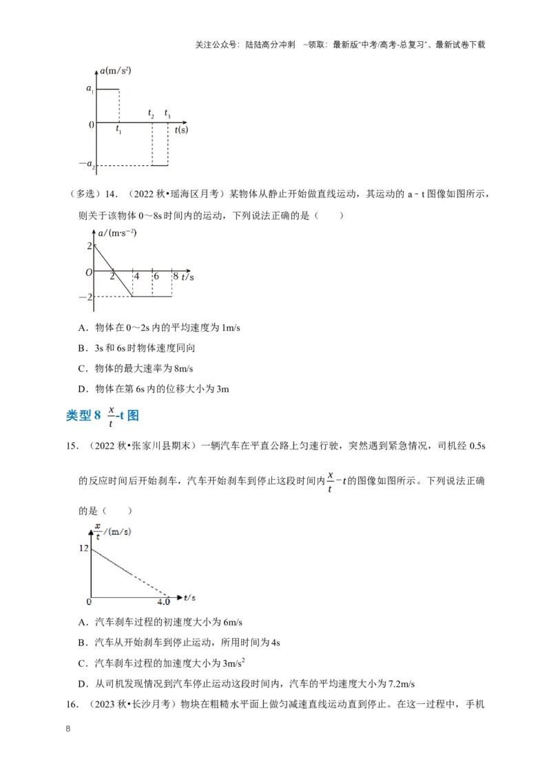 《专题一运动学中的图像问题（共15种图像类型）（原卷版）_04-物理-高考总复习_专项复习_2024年_2024年高考物理图像题型专项训练习题试题全国通用_资料》第8页预览