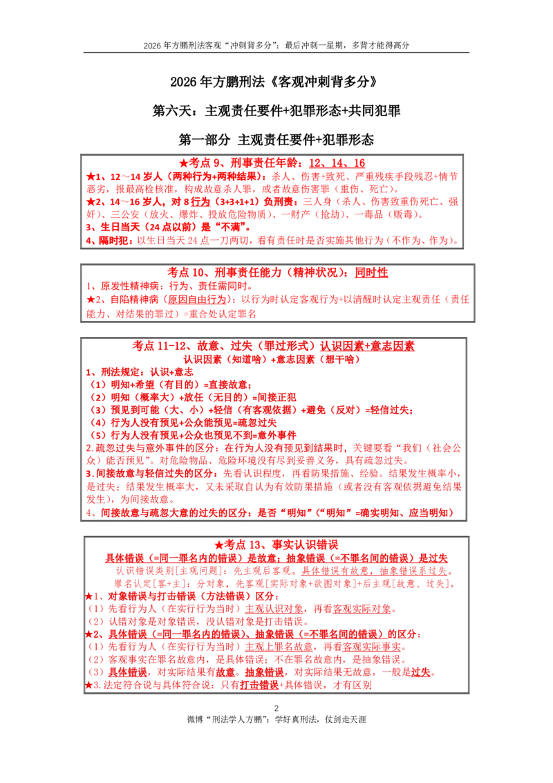 《20260903方鹏刑法客观背多分-第六天讲义-犯罪论二_2026法考客观_名师私塾_「26刑法方鹏主客一体班视频+讲义」_05被多分冲刺100道_讲义》第2页预览