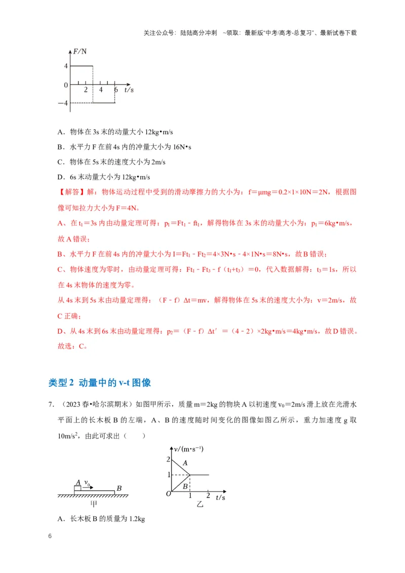 《专题四动量中的图像问题（共4种图像类型）（解析版）_04-物理-高考总复习_专项复习_2024年_2024年高考物理图像题型专项训练习题试题全国通用_资料》第6页预览