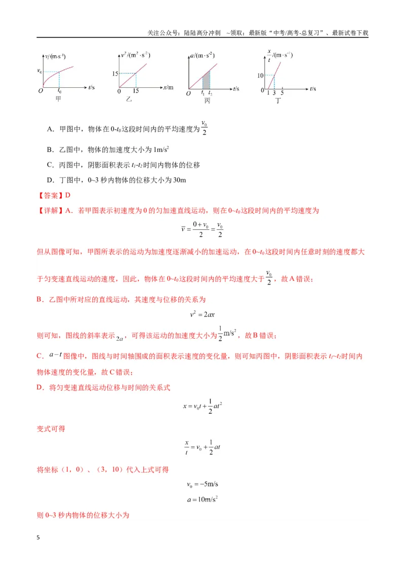 《专题突破卷01图像问题和追及相遇问题专题（教师版）_04-物理-高考总复习_一轮复习_2025年_2025年高考物理一轮复习考点复习卷（新高考通用）》第5页预览