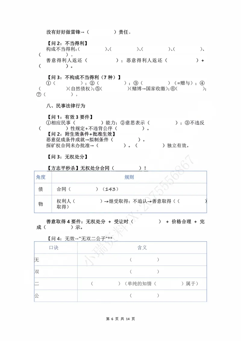 《2026民法状元笔记（学生预习版）_2026法考客观_名师私塾_26民综方志平客观全程班视频+讲义_03客观冲刺_讲义》第6页预览