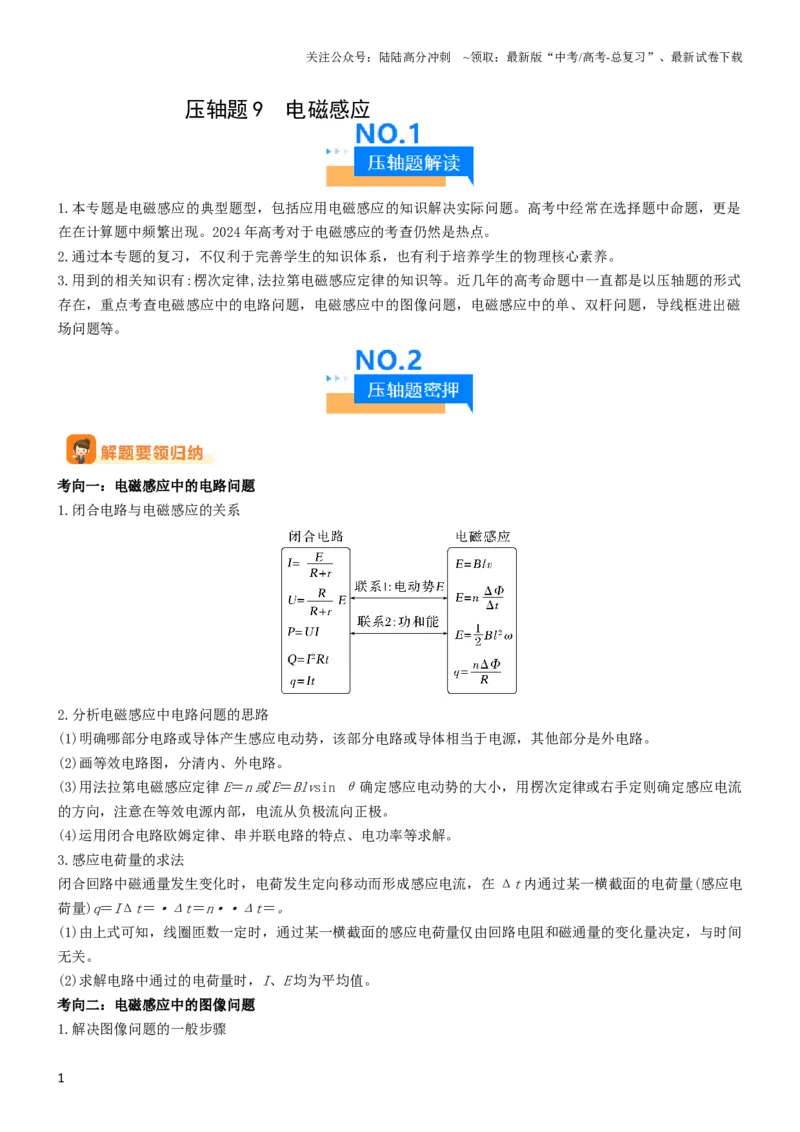《压轴题09电磁感应（解析版）_04-物理-高考总复习_专项复习_2024年_2024年高考物理压轴题（新高考通用）》第1页预览