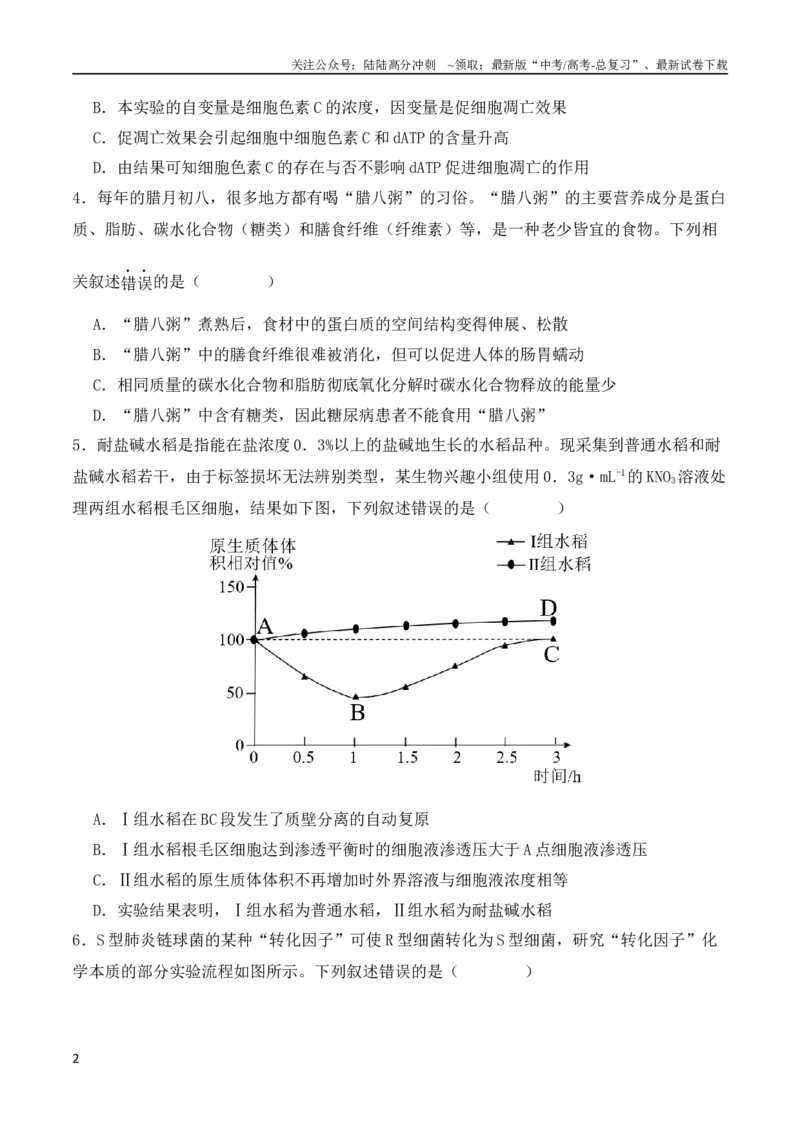 《二轮题型突破卷（1）（原卷版）-_06-生物-高考总复习_二轮复习_2024年_2024高考生物二轮复习热点题型归纳与变式演练解题_资料》第2页预览