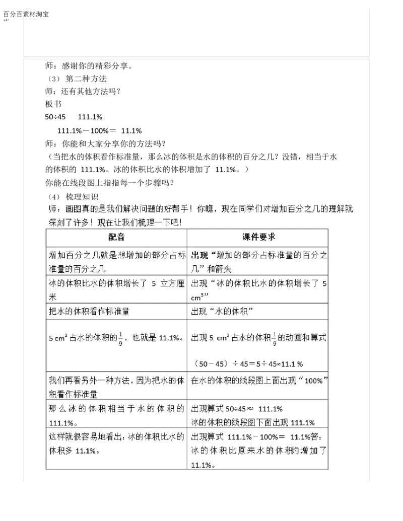 《教学设计_人教版小学数学1-6上优质公开课教学视频+课件+教案_人教版小学数学6上优质公开课_1.人教版数学公开课6上最新整理_6.百分数（一）_9》第4页预览