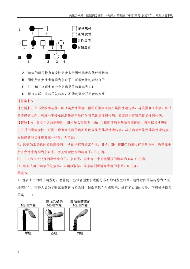 《信息必刷卷04（新课标卷，新疆、西藏专用）教师版_06-生物-高考总复习_专项复习_2025年_2025年高考考前必刷题（多地区）生物_2025年高考生物考前必刷卷（新课标卷，新疆、西藏专用）2套》第4页预览