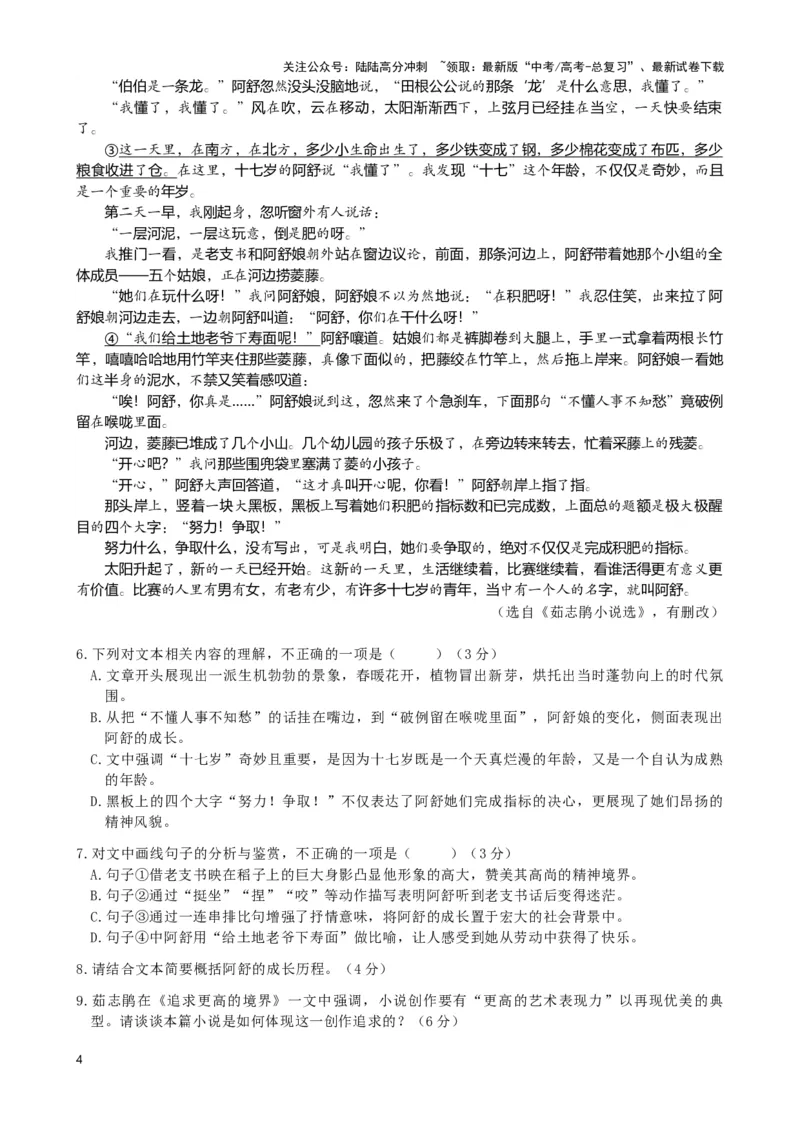 《合肥市普通高中六校联盟届高三第一学期期末联考语文试卷A4_专项复习_2024年_2024年高考语文备考：各省市模拟试卷彩色批注解析宝鉴_资料》第4页预览