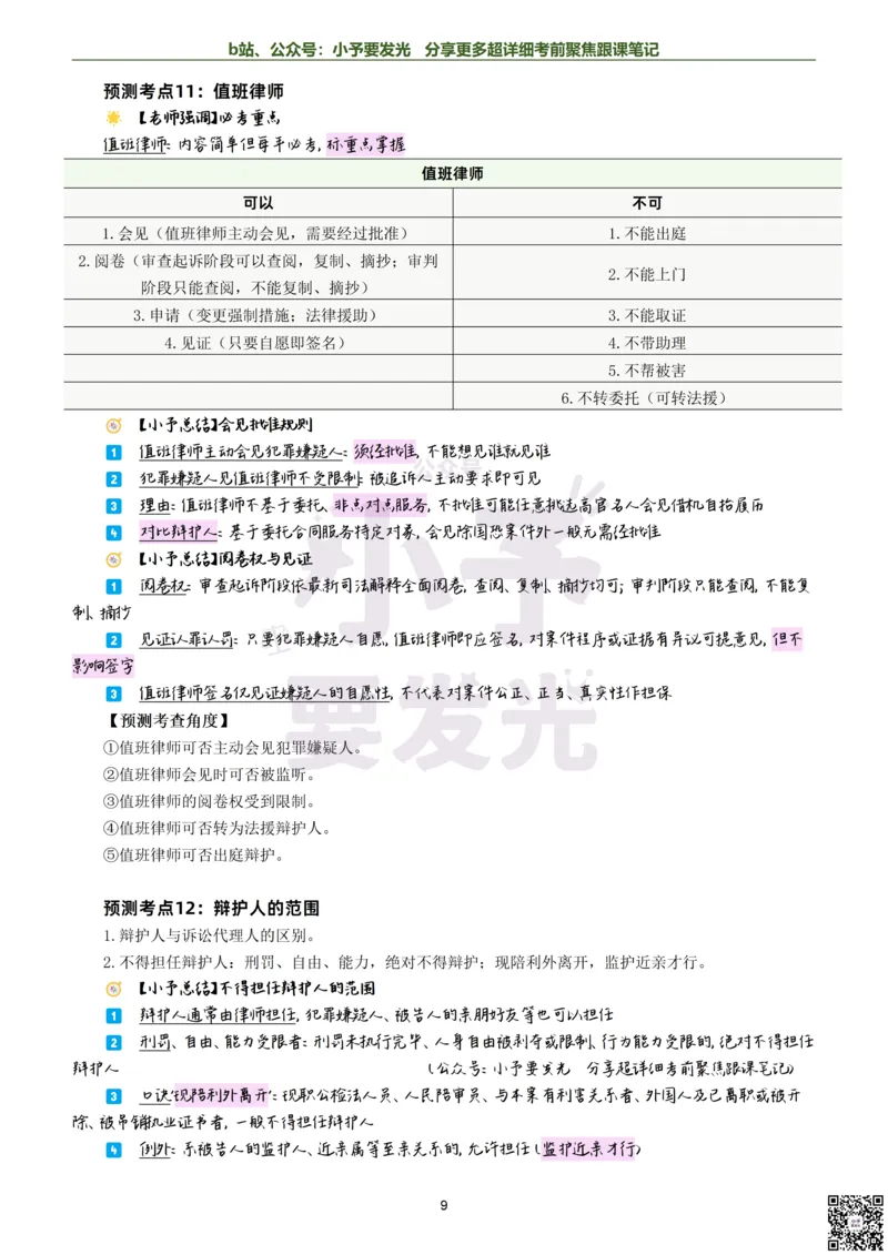 《26法考左宁刑诉考前聚焦超详细跟课笔记-黑白版公众号：小予要发光_2026法考客观_众-H_1926ZH考前聚焦_02笔记》第9页预览