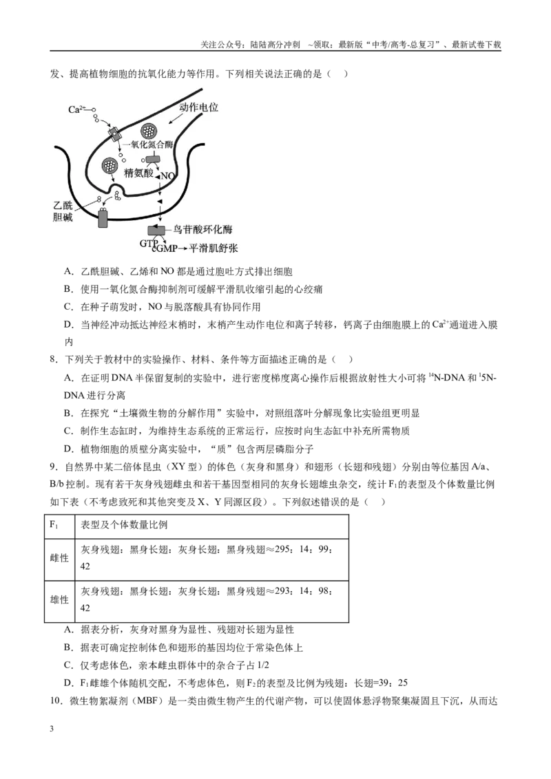 《信息必刷卷02（安徽专用）学生版_06-生物-高考总复习_专项复习_2025年_2025年高考考前必刷题（多地区）生物_2025年高考生物考前必刷卷（安徽专用）5套》第3页预览