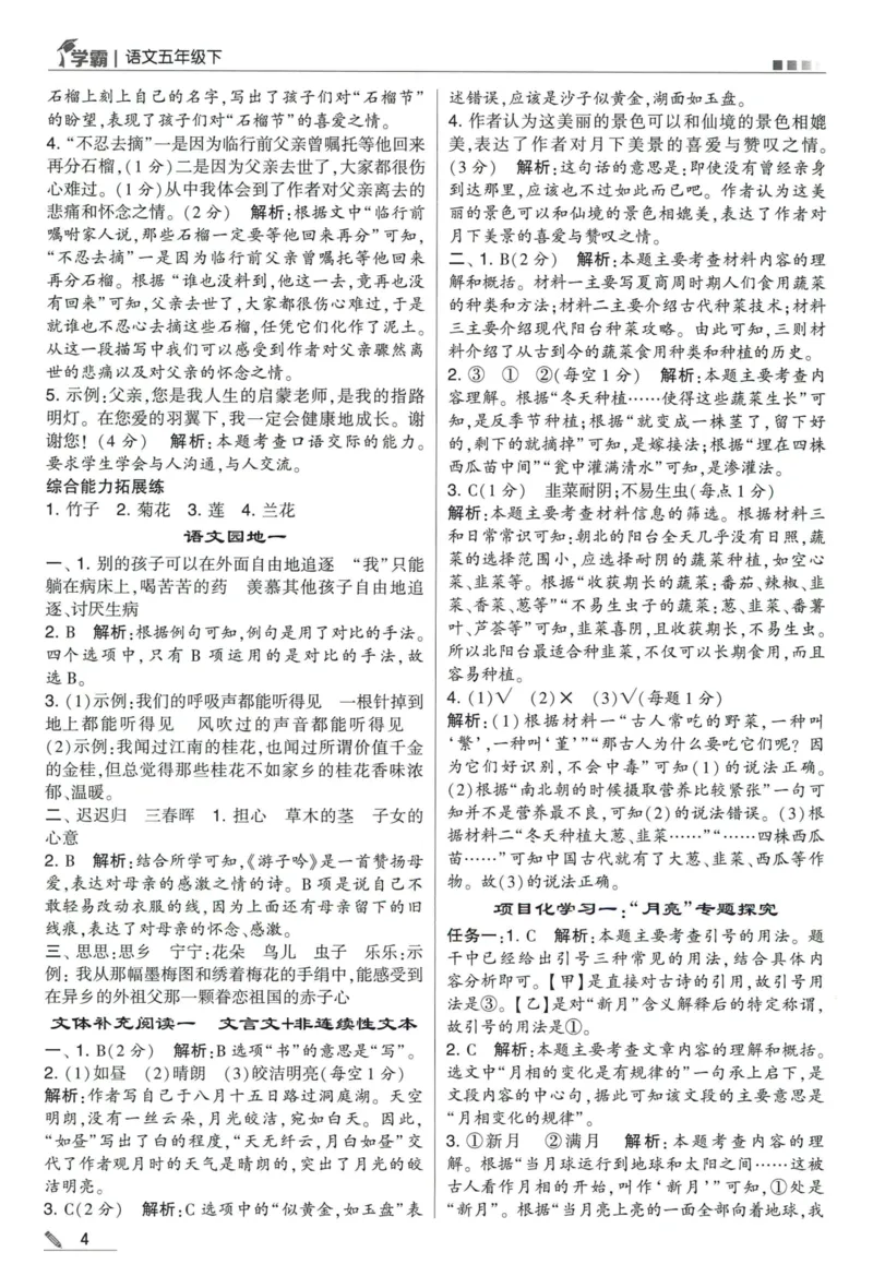 《2024春五星《学霸》RJ语文5下答案详解_小学学霸专题系列资料包：包括五星学霸、学霸默写、学霸作业本等资料_2024春五星学霸_2024春五星学霸5下》第5页预览