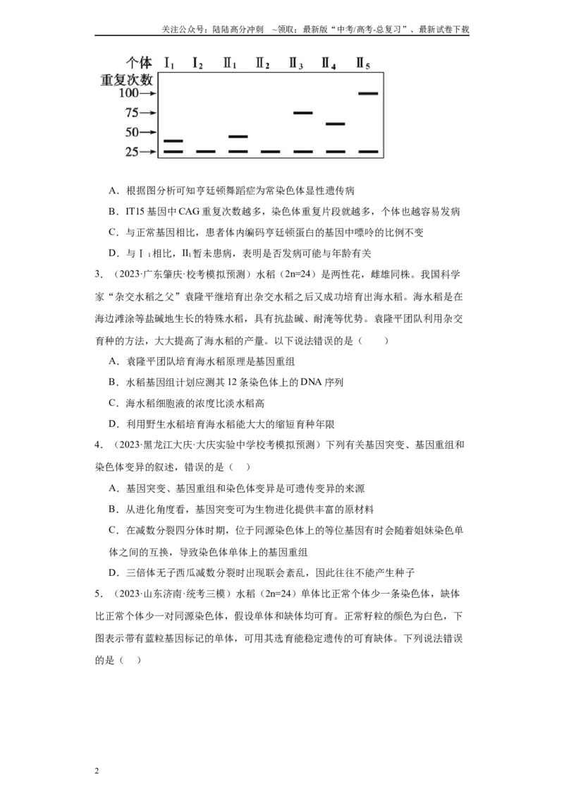《单元检测卷六生物变异与进化(原卷版）_06-生物-高考总复习_一轮复习_2024年_2024年高考生物一轮复习精讲精练_资料》第2页预览