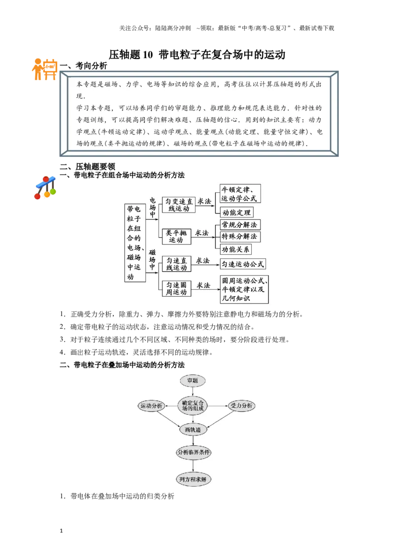 《压轴题10带电粒子在复合场中的运动（解析版）_04-物理-高考总复习_二轮复习_2024年_2024年高考物理二轮复习高频考点追踪与预测（新高考专用）_重点压轴》第1页预览