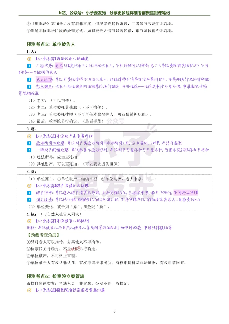 《26法考左宁刑诉考前聚焦超详细跟课笔记公众号：小予要发光_2026法考客观_众-H_1926ZH考前聚焦_02笔记》第5页预览