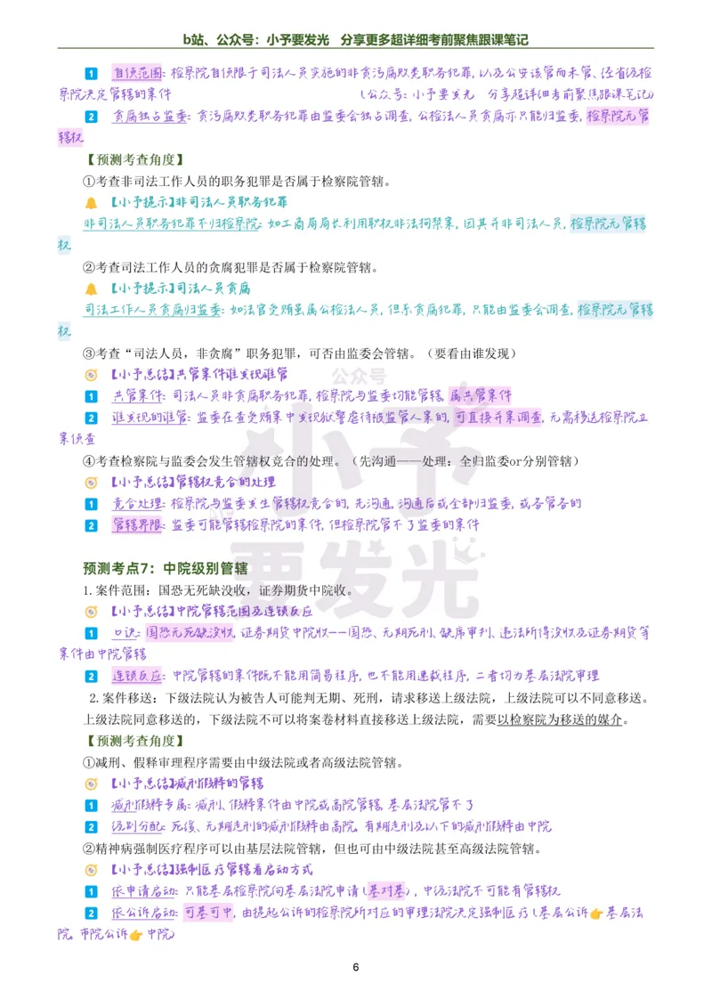 《26法考左宁刑诉考前聚焦超详细跟课笔记公众号：小予要发光_2026法考客观_众-H_1926ZH考前聚焦_02笔记》第6页预览