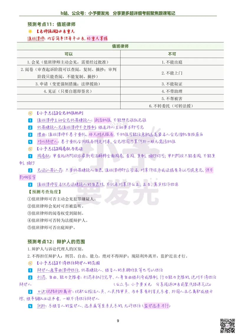 《26法考左宁刑诉考前聚焦超详细跟课笔记公众号：小予要发光_2026法考客观_众-H_1926ZH考前聚焦_02笔记》第9页预览