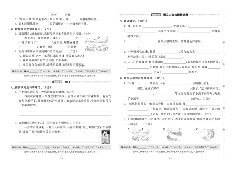 《考点梳理时习卷—人教三语下册（正文）_小学语文精品试卷合集（1-6年级下册）_《王朝霞试卷》》第2页预览