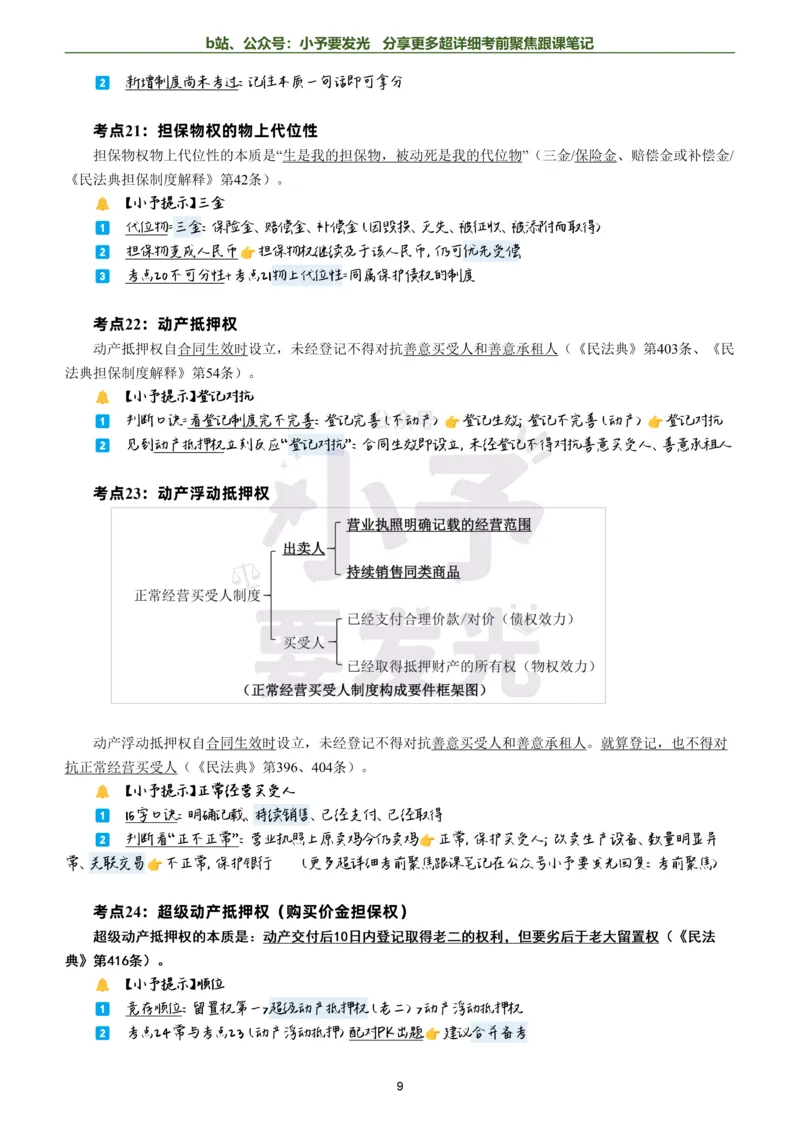 《26法考孟献贵民法考前聚焦超详细跟课笔记-黑白版公众号：小予要发光_2026法考客观_众-H_1926ZH考前聚焦_02笔记》第9页预览