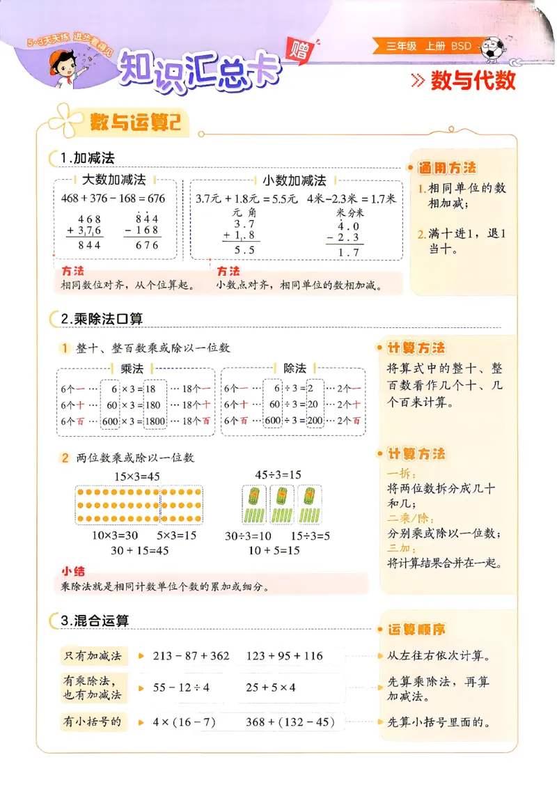 《知识汇总卡数学北师大三年级_52026秋小学《53》系列语数英_26秋123年级数学上册北师版《53天天练》_2026秋《53天天练》数学BS3上(1)》第2页预览