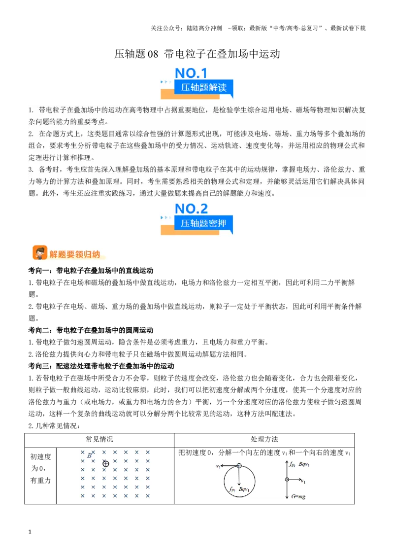 《压轴题08带电粒子在叠加场中运动（解析版）_04-物理-高考总复习_专项复习_2025年_2025年高考物理压轴题练习_高考物理压轴题专项训练（全国通用）》第1页预览