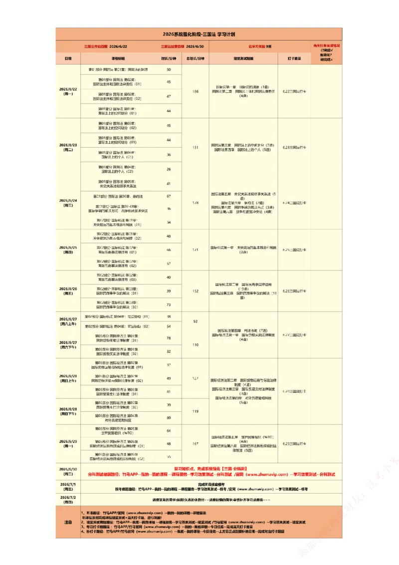 《26系统强化三国法计划_2026法考客观_众-H_2026法考系统强化（内部）合集_00.配套资料(含知识点汇总)_01.学习计划_08三国法学习计划》第1页预览