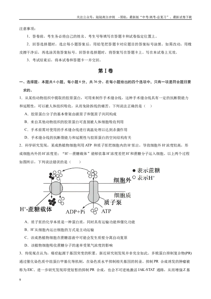 《信息必刷卷01（新课标卷，新疆、西藏专用）学生版_06-生物-高考总复习_专项复习_2025年_2025年高考考前必刷题（多地区）生物_2025年高考生物考前必刷卷（新课标卷，新疆、西藏专用）2套》第3页预览