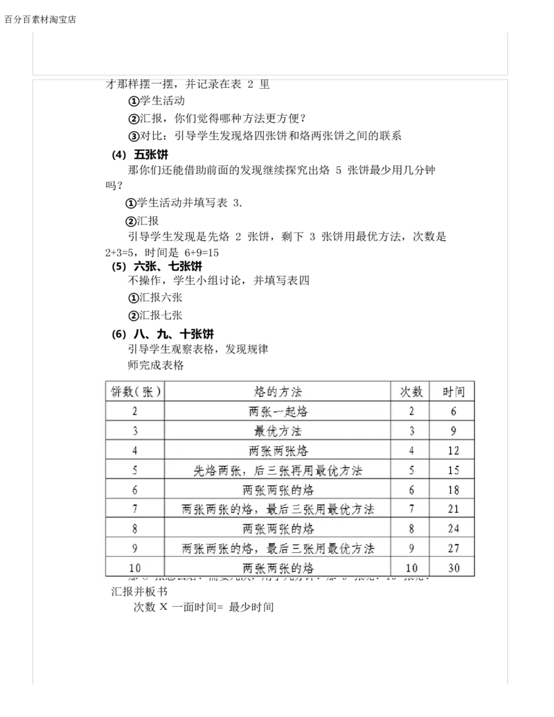 《教学设计_人教版小学数学1-6上优质公开课教学视频+课件+教案_人教版小学数学4上优质公开课_1.人教版数学公开课4上最新整理_8.数学广角──优化_《烙饼问题》舒老师—部优》第3页预览