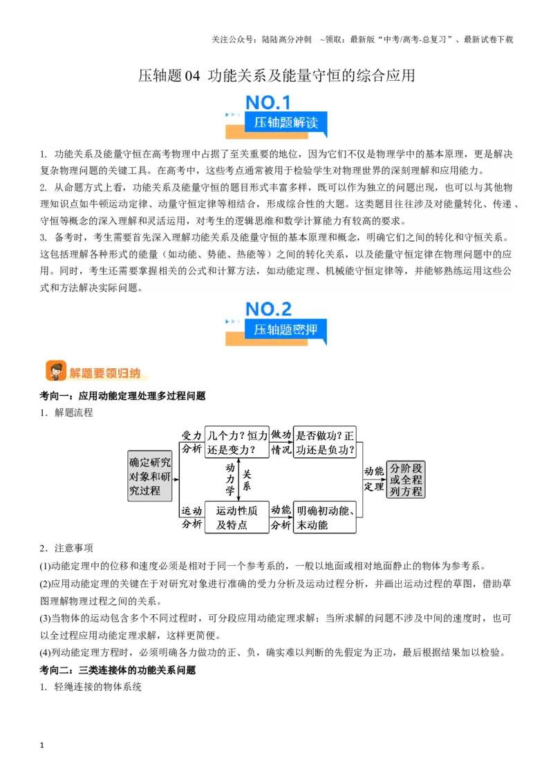 《压轴题04功能关系及能量守恒的综合应用（教师版）_04-物理-高考总复习_专项复习_2025年_2025年新高考物理压轴题专项训练考点突破解题技巧_资料_高考物理压轴题专项训练（全国通用）》第1页预览