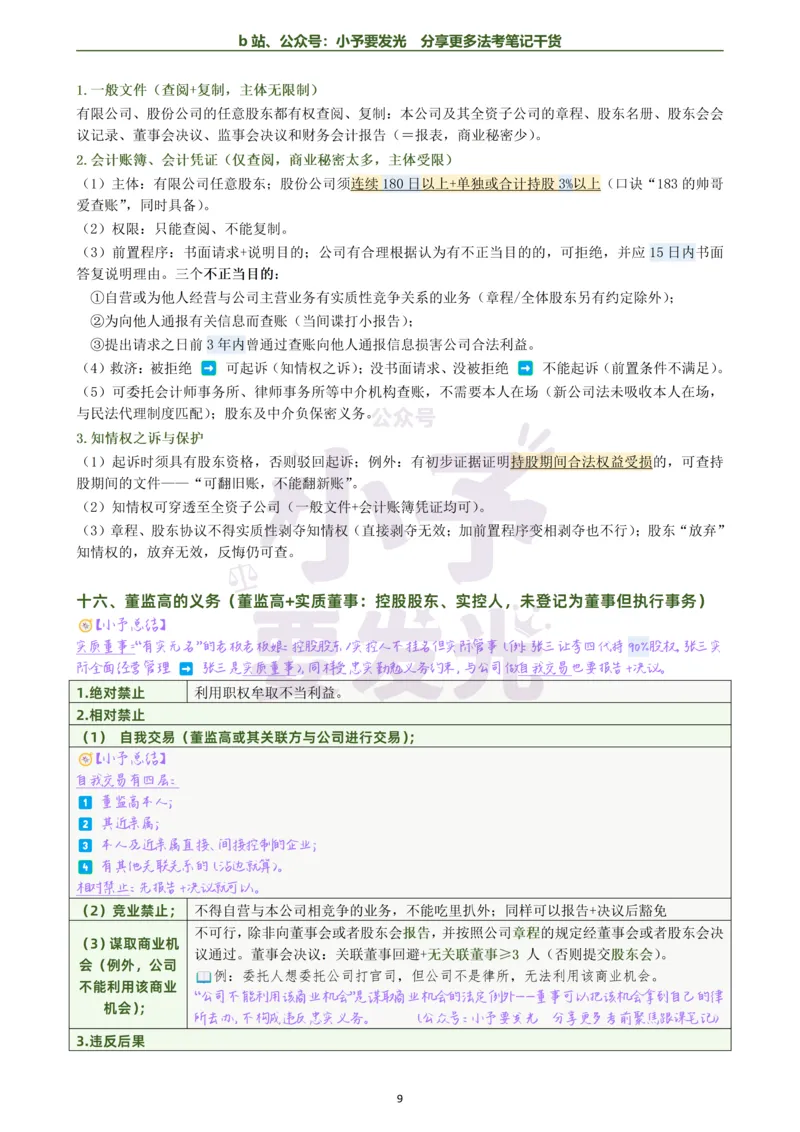 《26法考刘安琪商法考前几页纸跟课笔记公众号：小予要发光_2026法考客观_觉-X_0026JX法考客观考前几页纸（讲义+视频）_00笔记》第9页预览