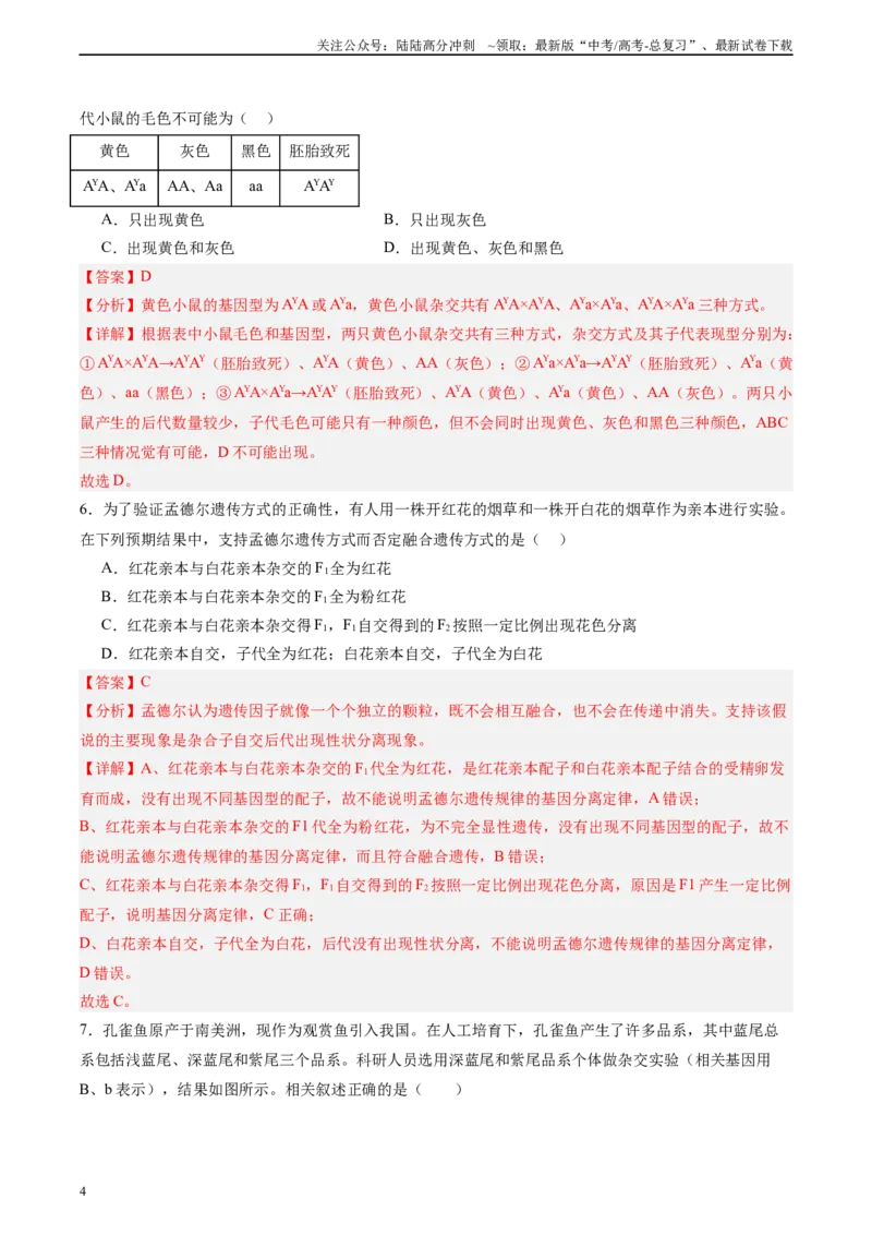 《单元检测卷05基因的传递规律（教师版）_06-生物-高考总复习_一轮复习_2025年_2025年高考生物一轮复习考点复习卷（新高考通用）》第4页预览