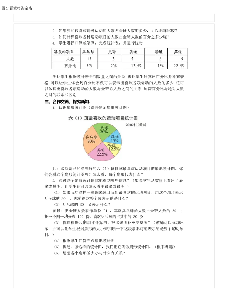 《教学设计_人教版小学数学1-6上优质公开课教学视频+课件+教案_人教版小学数学6上优质公开课_1.人教版数学公开课6上最新整理_7.扇形统计图_《扇形统计图》刘老师—省优》第2页预览