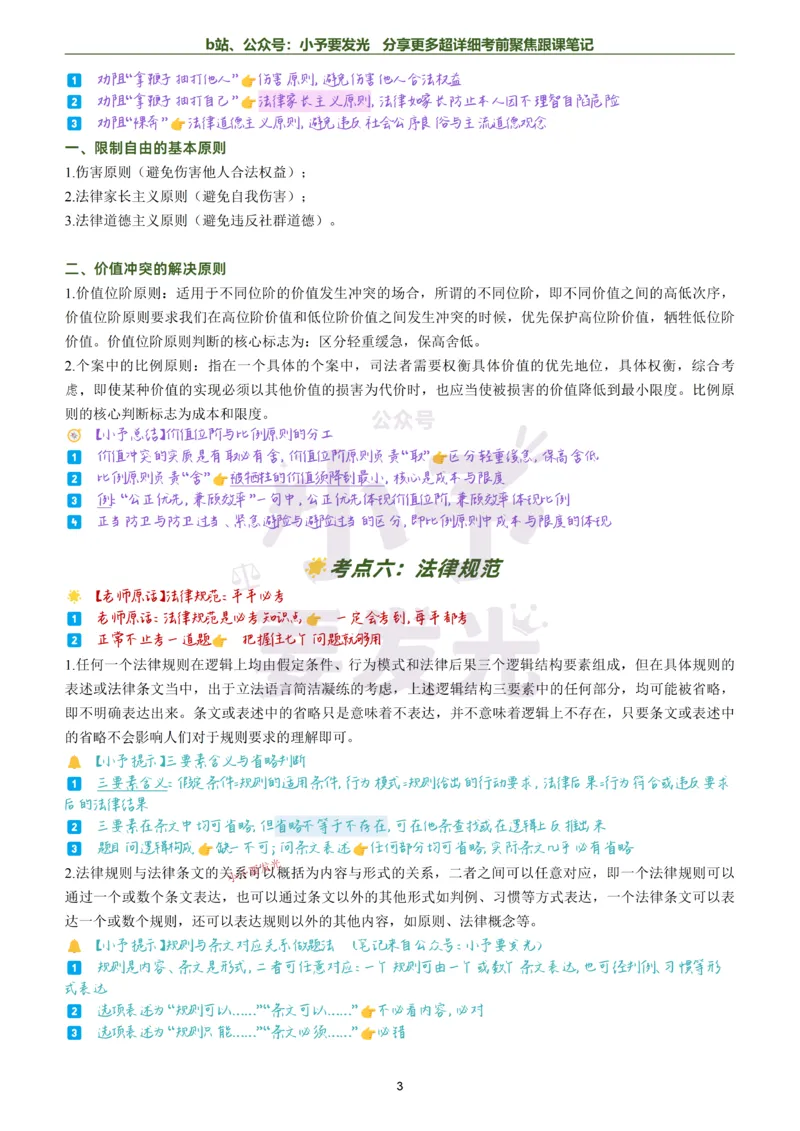 《26法考马峰理论法考前聚焦超详细跟课笔记小内存版本公众号：小予要发光_2026法考客观_众-H_1926ZH考前聚焦_02笔记》第3页预览