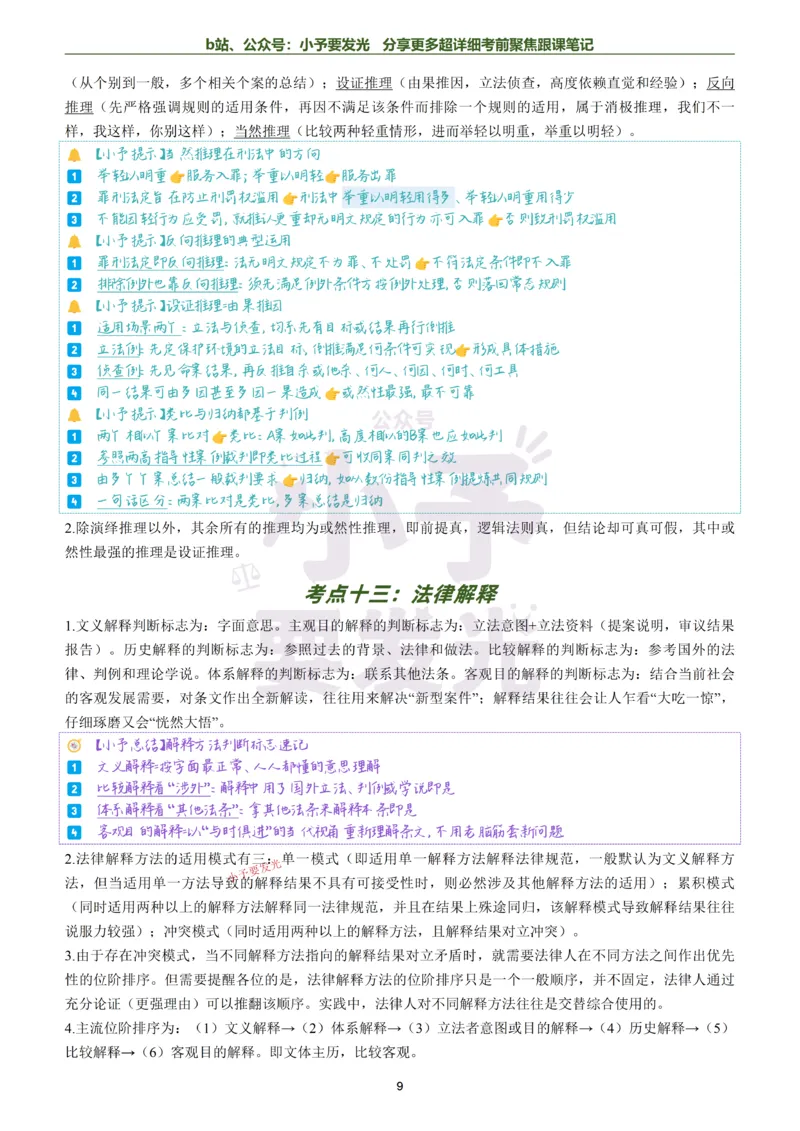 《26法考马峰理论法考前聚焦超详细跟课笔记小内存版本公众号：小予要发光_2026法考客观_众-H_1926ZH考前聚焦_02笔记》第9页预览