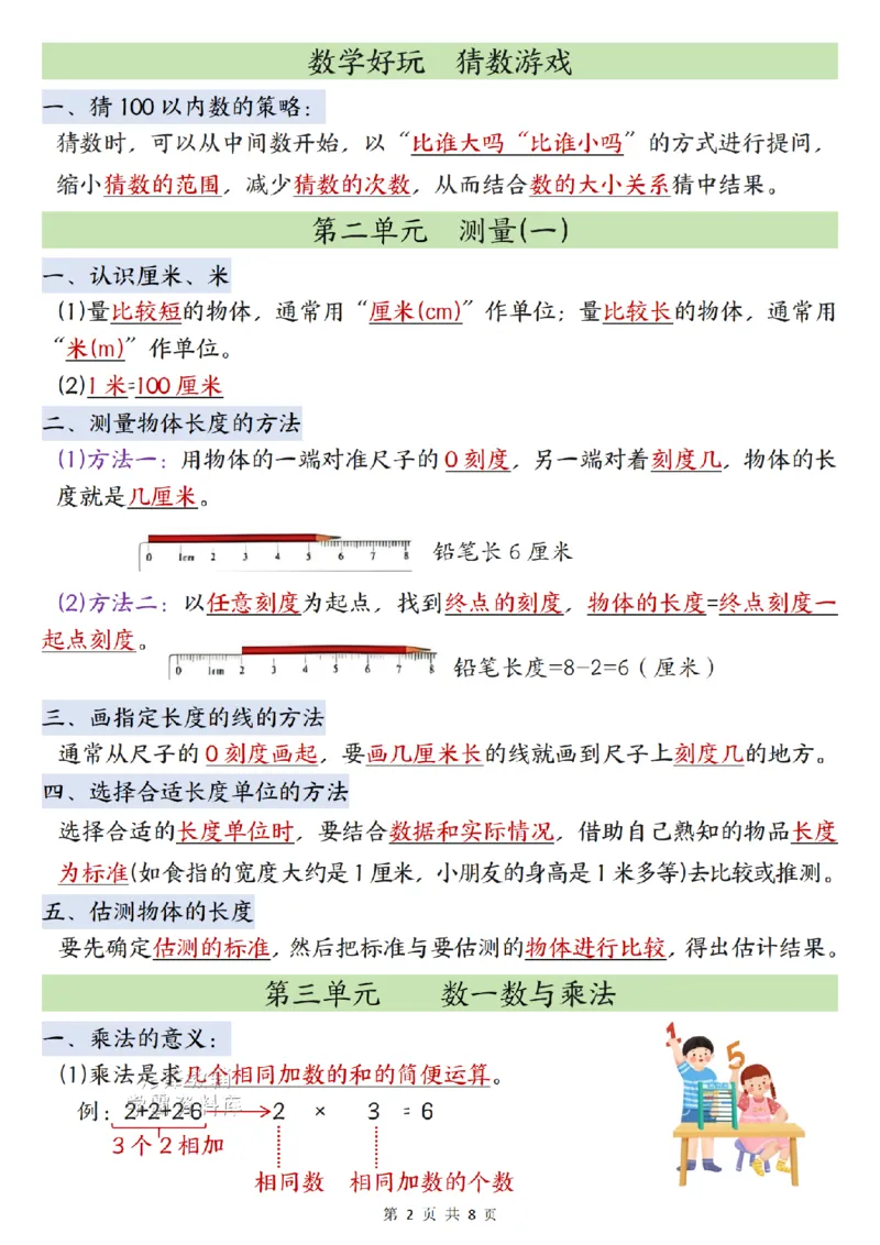 《2027版二年级（上）数学全册知识点汇总《北师版》_2027版小学《知识点汇总》1-6年级上册（北师+苏教）》第2页预览