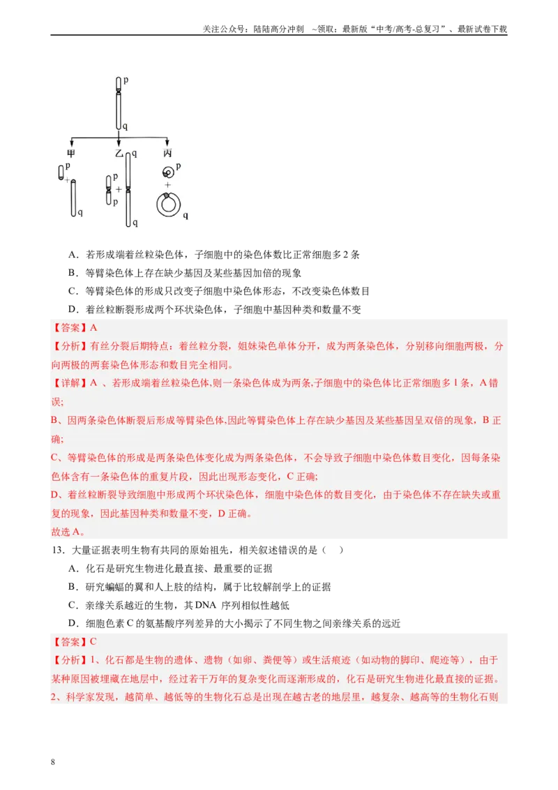 《单元检测卷07变异与进化（教师版）_06-生物-高考总复习_一轮复习_2025年_2025年高考生物一轮复习考点复习卷（新高考通用）》第8页预览