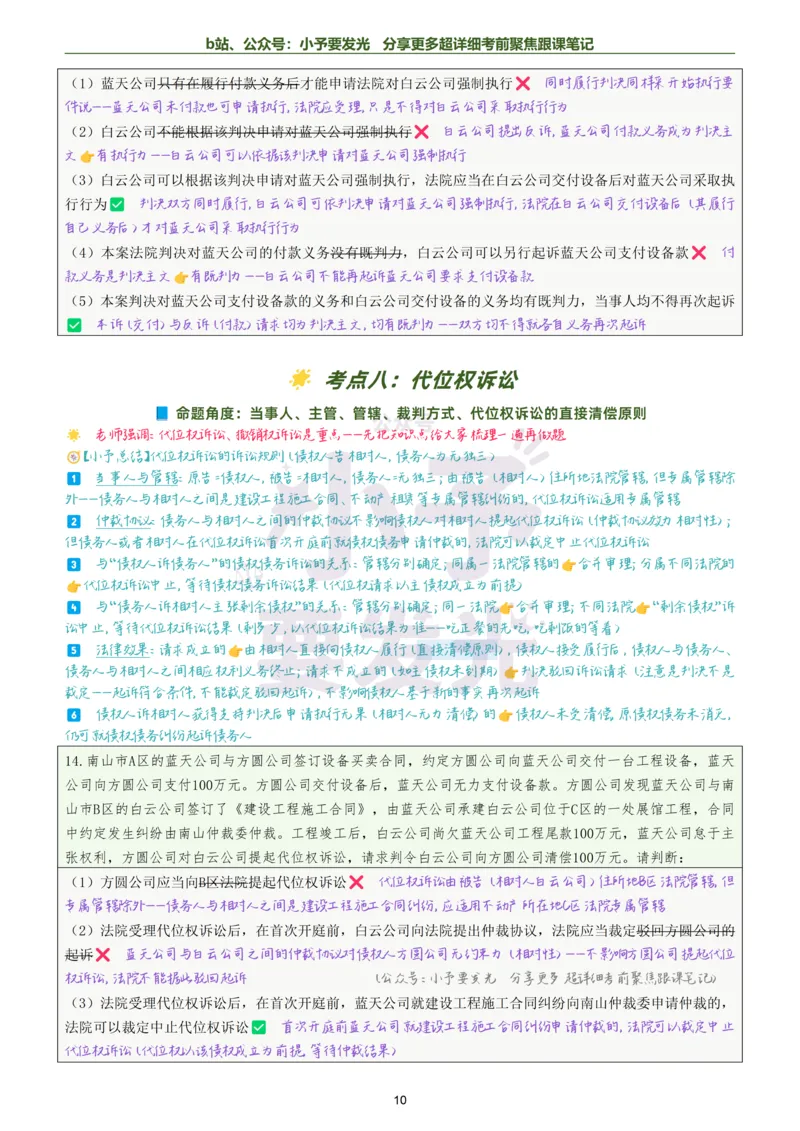 《26法考戴鹏民诉考前聚焦超详细跟课笔记公众号：小予要发光_2026法考客观_众-H_1926ZH考前聚焦_02笔记》第10页预览