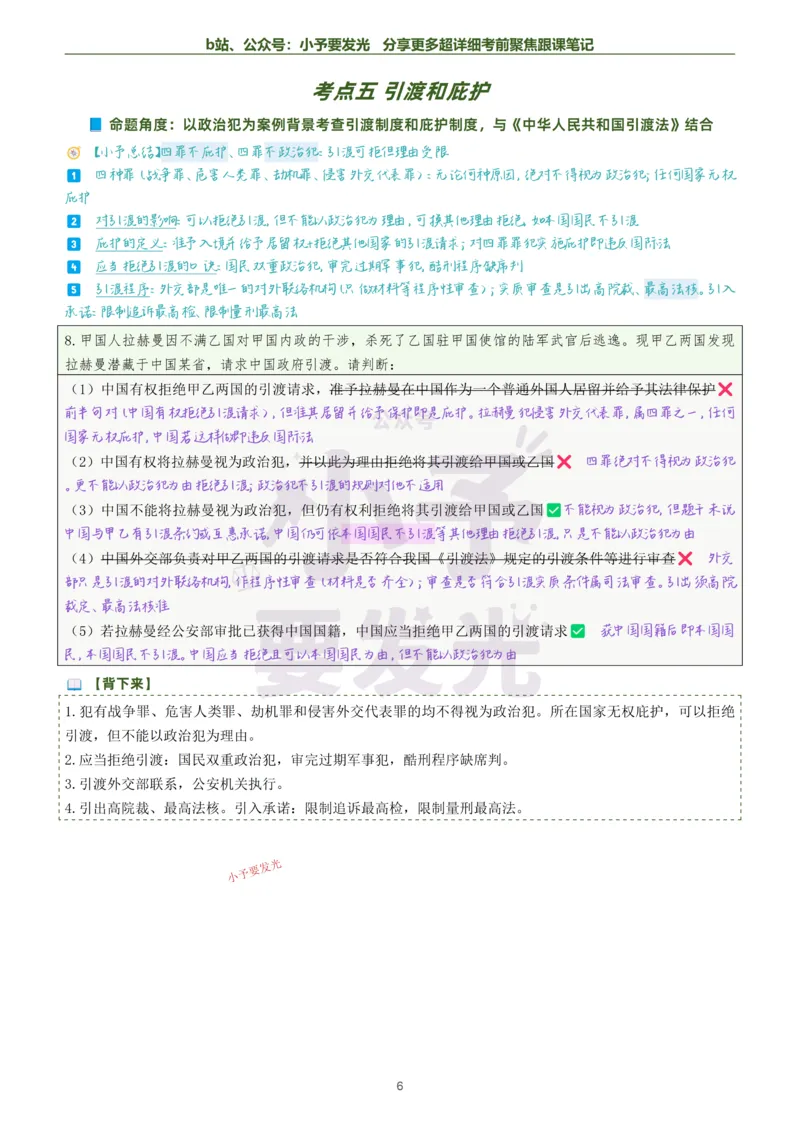 《26法考杨帆三国法考前聚焦超详细跟课笔记公众号：小予要发光_2026法考客观_众-H_1926ZH考前聚焦_02笔记》第6页预览