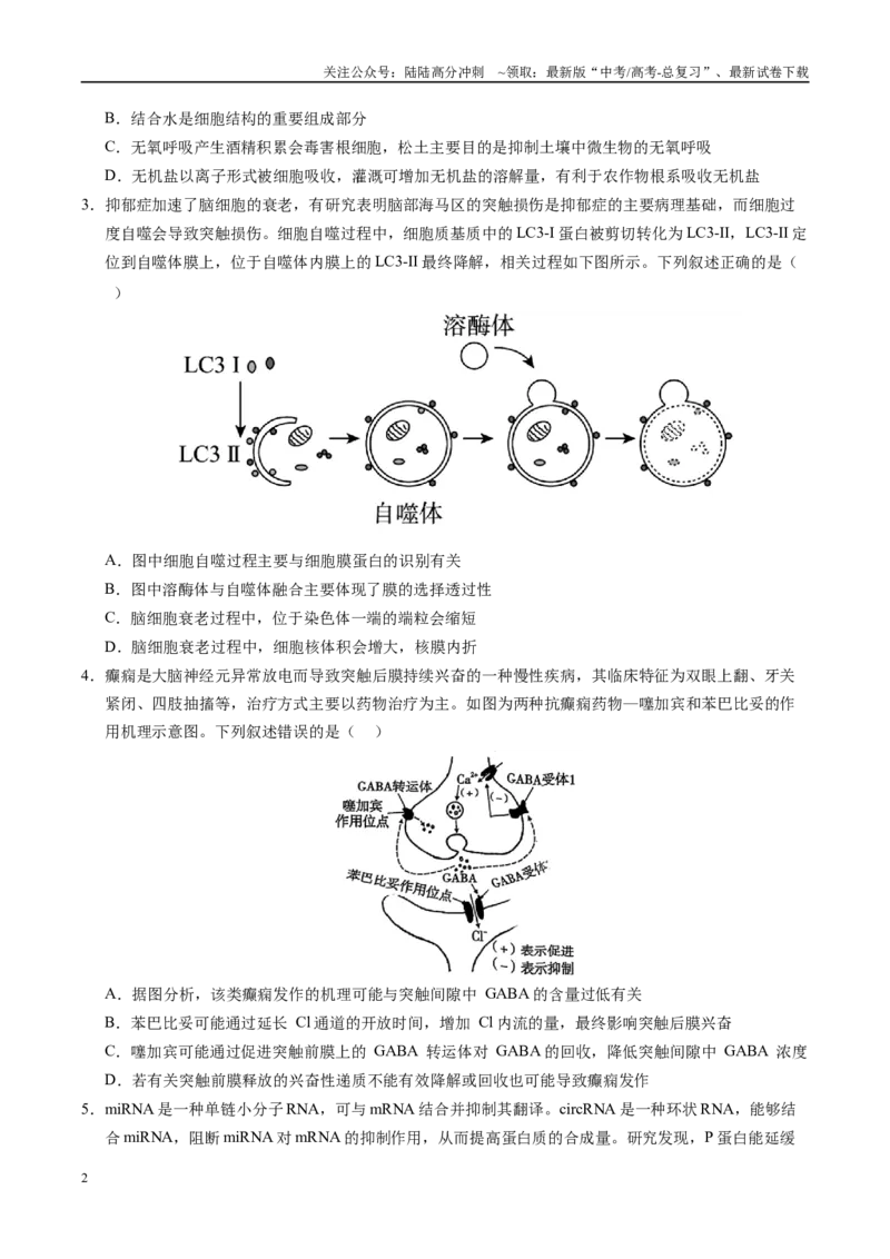《信息必刷卷05（天津专用）（学生版）_06-生物-高考总复习_专项复习_2025年_2025年高考考前必刷题（多地区）生物_2025年高考生物考前必刷卷（天津专用）2套》第2页预览
