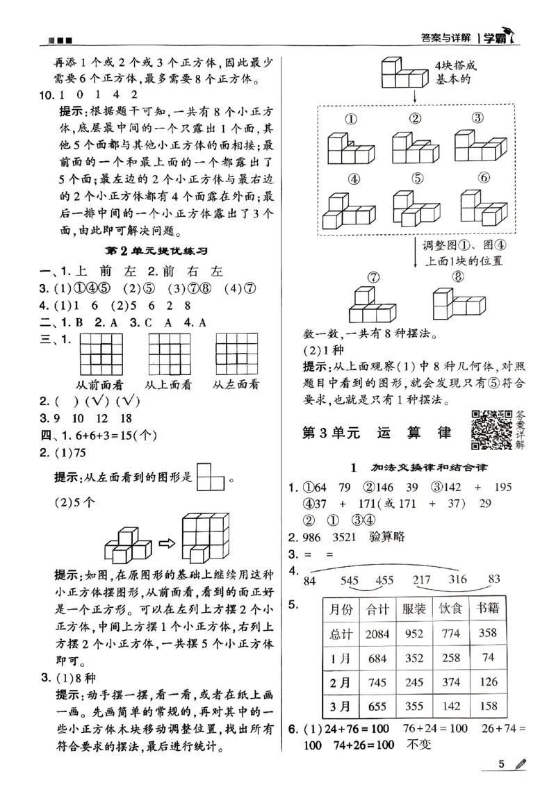 《2024春5星学霸4下数学（人教）答案_小学学霸专题系列资料包：包括五星学霸、学霸默写、学霸作业本等资料_2024春五星学霸_2024春五星学霸4下》第5页预览