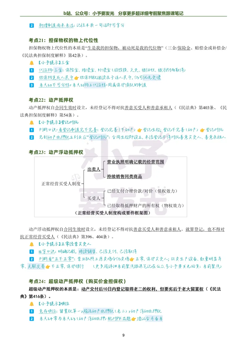 《26法考孟献贵民法考前聚焦超详细跟课笔记公众号：小予要发光_2026法考客观_众-H_1926ZH考前聚焦_02笔记》第9页预览