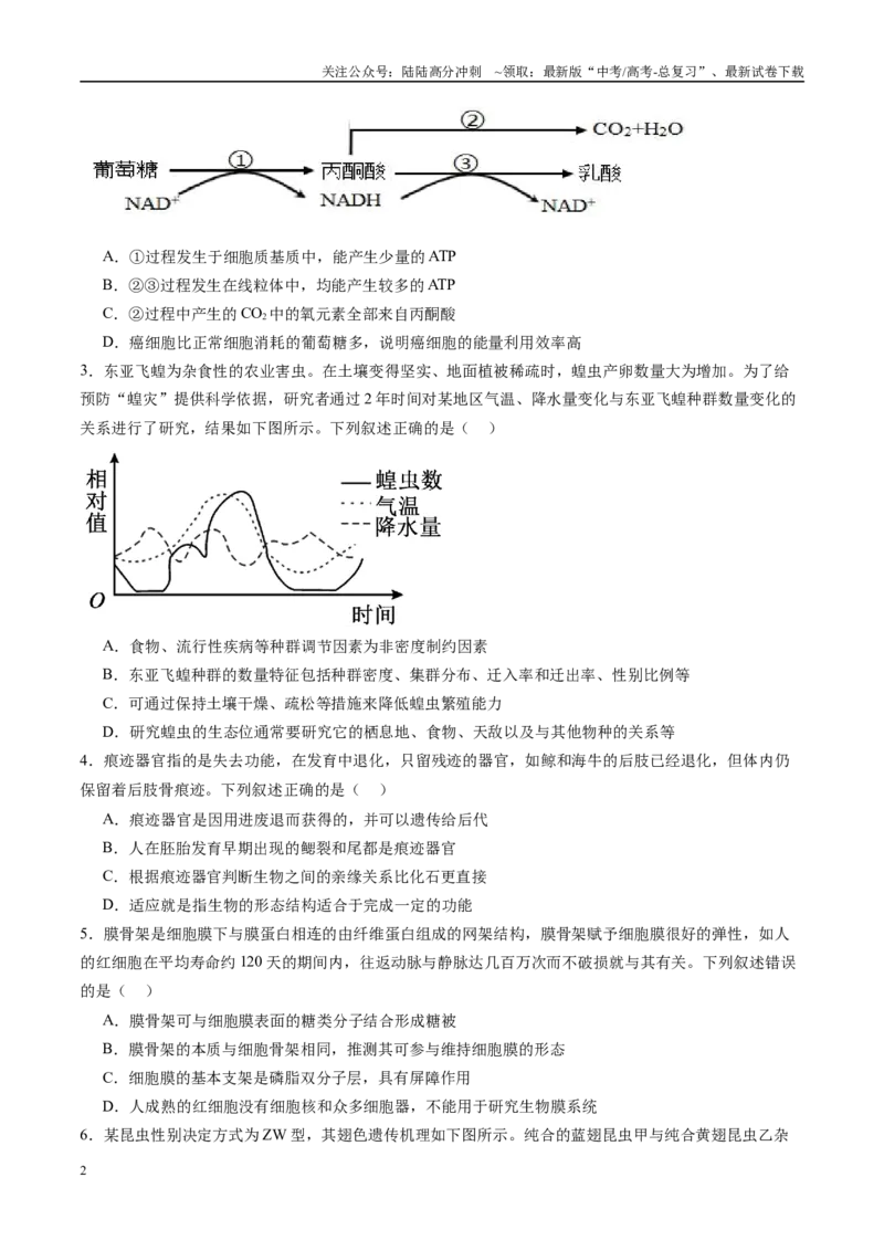 《信息必刷卷03（安徽专用）学生版_06-生物-高考总复习_专项复习_2025年_2025年高考考前必刷题（多地区）生物_2025年高考生物考前必刷卷（安徽专用）5套》第2页预览