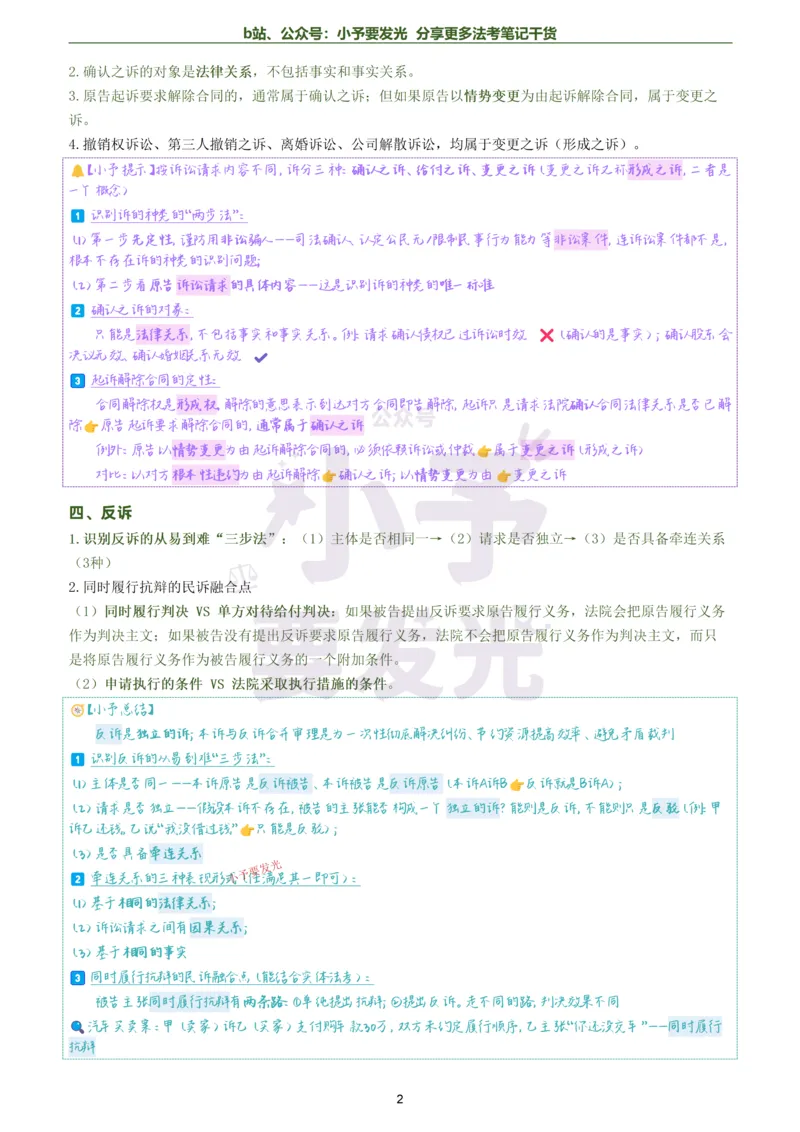 《26法考韩心怡民诉考前几页纸跟课笔记公众号：小予要发光_2026法考客观_觉-X_0026JX法考客观考前几页纸（讲义+视频）_法考2026客观题民诉韩心怡考前几页纸觉晓法考》第2页预览