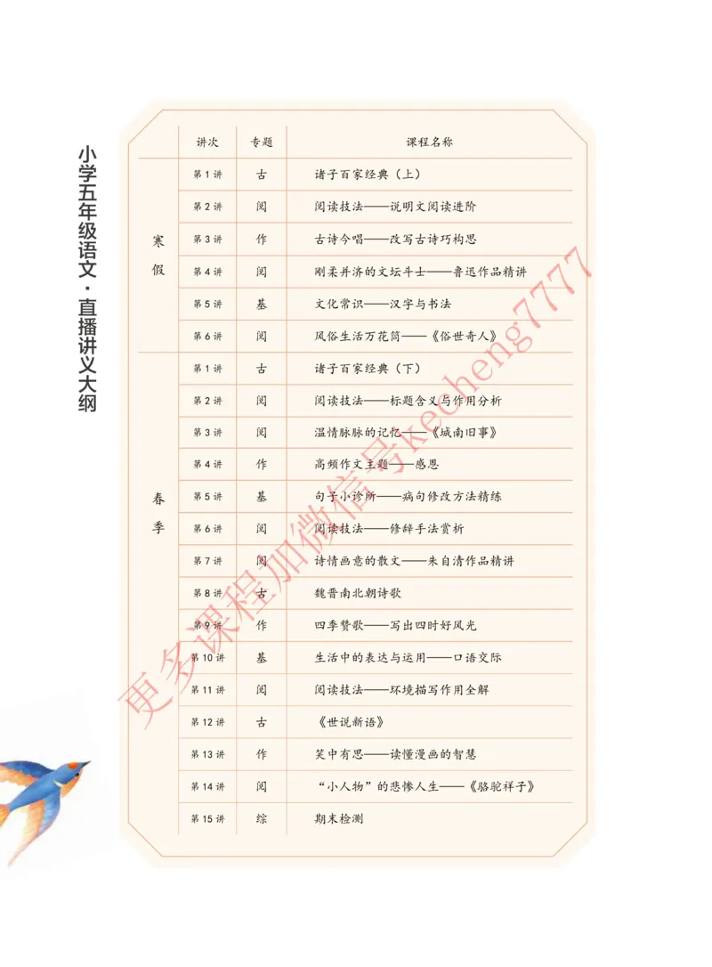 《2021寒假讲义五年级大语文直播班讲义_01-937e42e49841_小学学而思全套_五年级全套_五年级2020年暑-2021年的直播课_2021年寒假课程五年级_2021寒五年级大语文直播班凌鑫更新完结》第4页预览