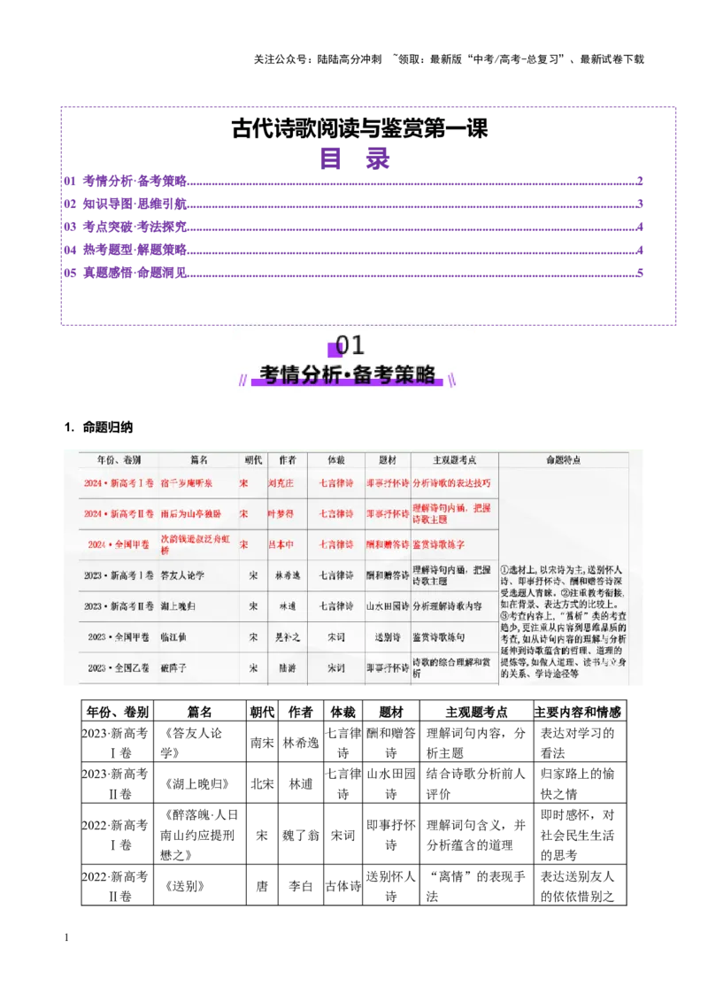 《古代诗歌鉴赏第一课（讲义）（学生版）_一轮复习_2025年_2025年高考语文一轮复习讲义+练习+课件（新教材新高考）_古代诗歌鉴赏》第1页预览