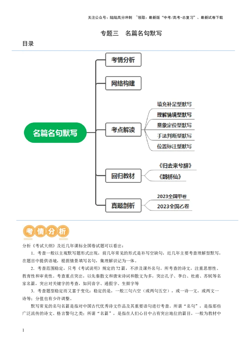 《名篇名句默写（讲义）（解析版）_一轮复习_2024年_2024年高考语文一轮复习讲练测（课件+讲义+练习）（新高考）_第二部分古代诗文阅读_专题三名篇名句默写》第1页预览