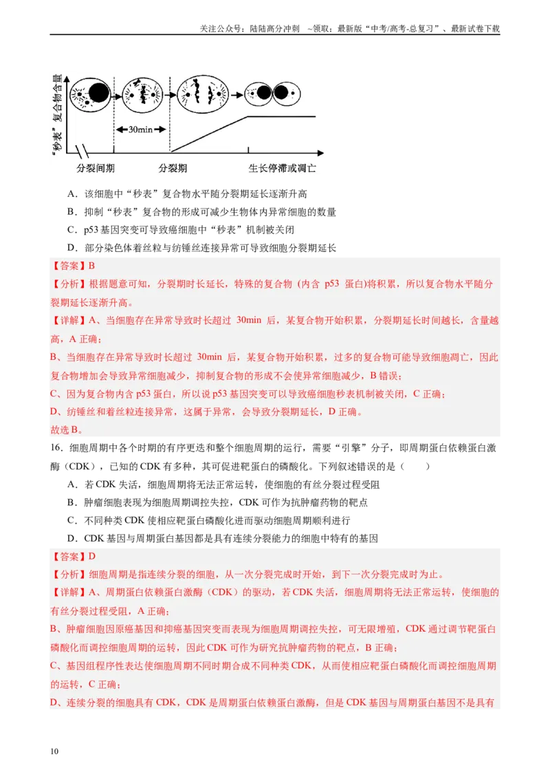 《单元检测卷04细胞的生命历程（教师版）_06-生物-高考总复习_一轮复习_2025年_2025年高考生物一轮复习考点复习卷（新高考通用）》第10页预览