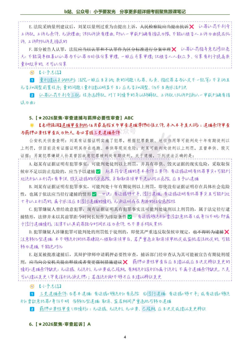 《26法考向高甲刑诉考前聚焦超详细跟课笔记公众号：小予要发光_2026法考客观_厚-D_1626HD考前聚焦_02笔记》第4页预览