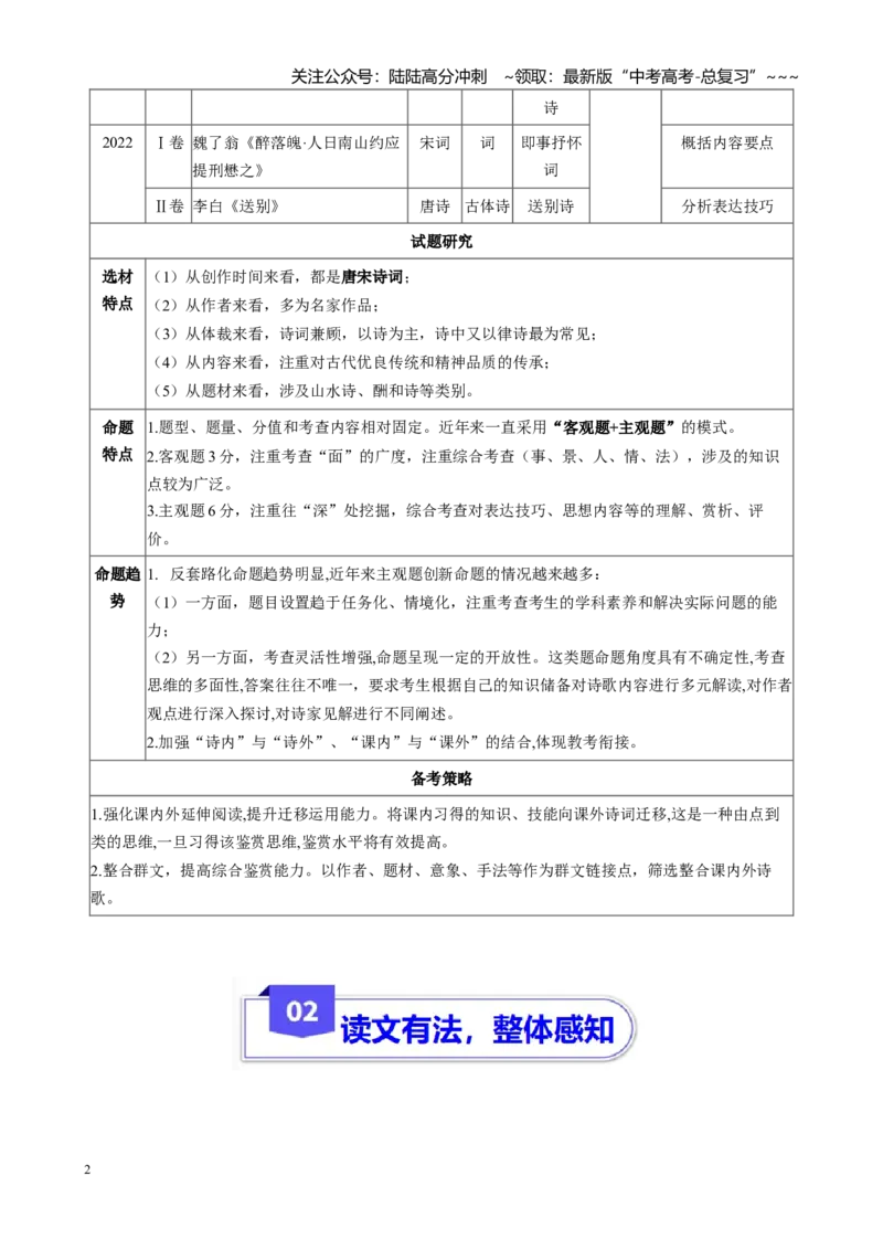 《古诗文阅读专题起始课感知高考·明确考情（讲义学生版）_一轮复习_2026年-语文一轮复习_2026年高考语文一轮复习精讲课堂（全国通用）-G385_资料》第2页预览