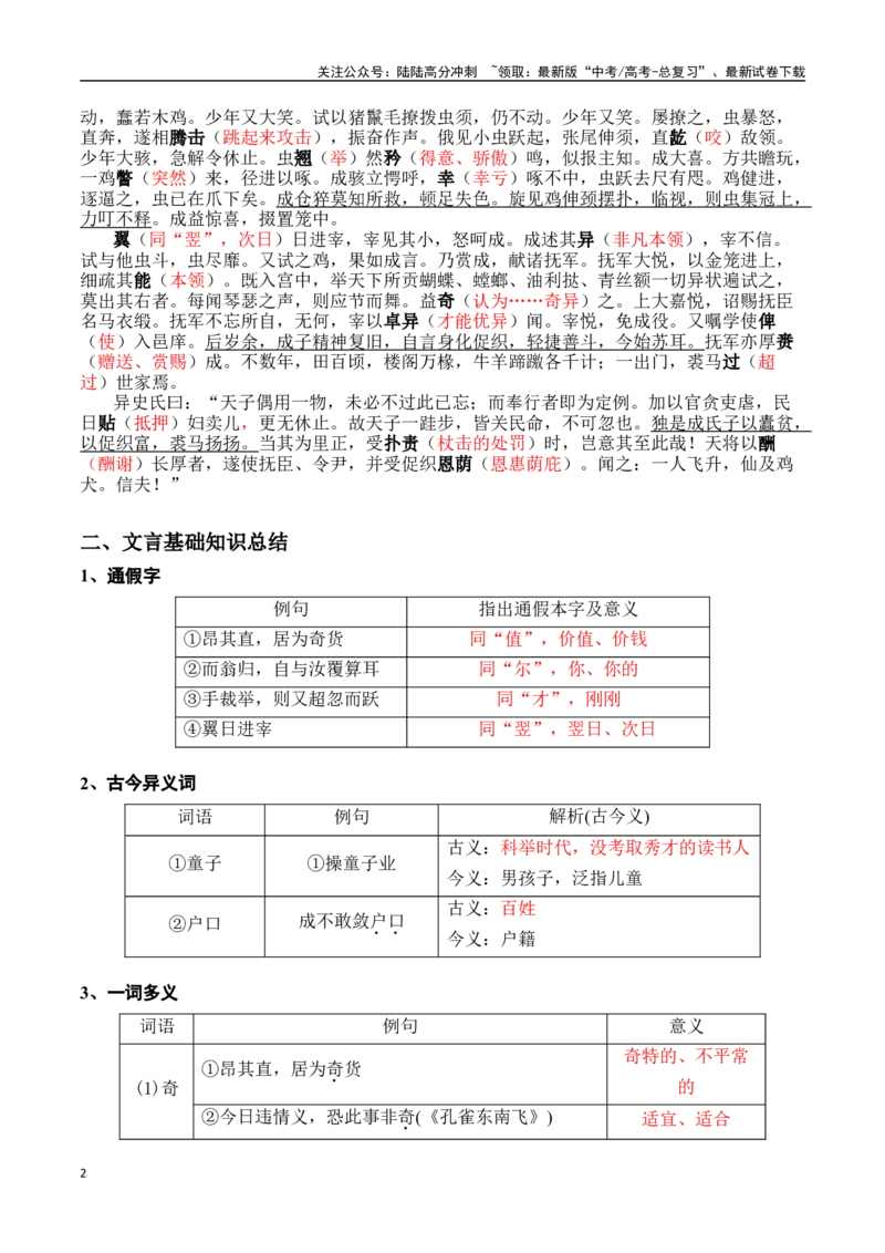 《促织（教师版）_专项复习_2024年_2024年高考语文课内文言文轻松复习课堂（统编版）_资料_1-资料》第2页预览