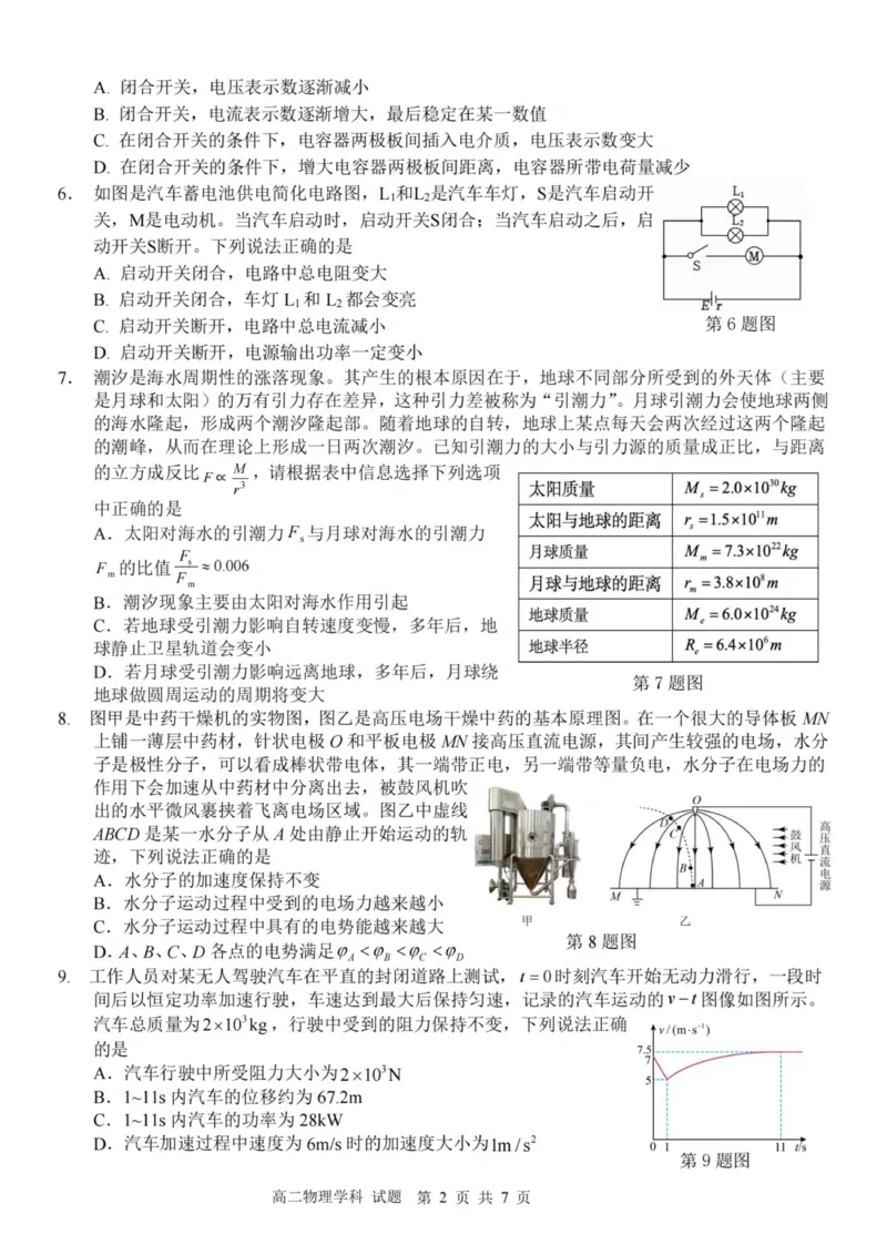《物理试卷-2025学年第一学期浙江北斗星盟高二年级阶段性联考（A)_20272025-2026学年高二上学期《联考+联盟类试卷合集》全国多省全科（57套）》第2页预览