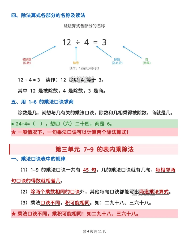 《2027版二年级上册数学全册必背知识点汇总（苏教版_2027版小学《知识点汇总》1-6年级上册（北师+苏教）》第4页预览